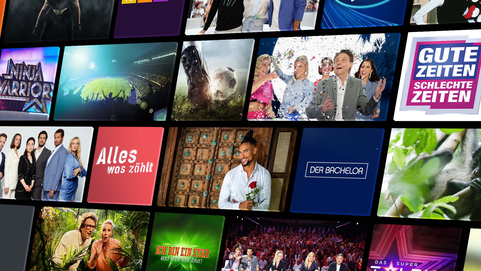 Darstellung von verschiedenen Sendungen die im Jahr 2023 bei RTL im TV oder Stream laufen.