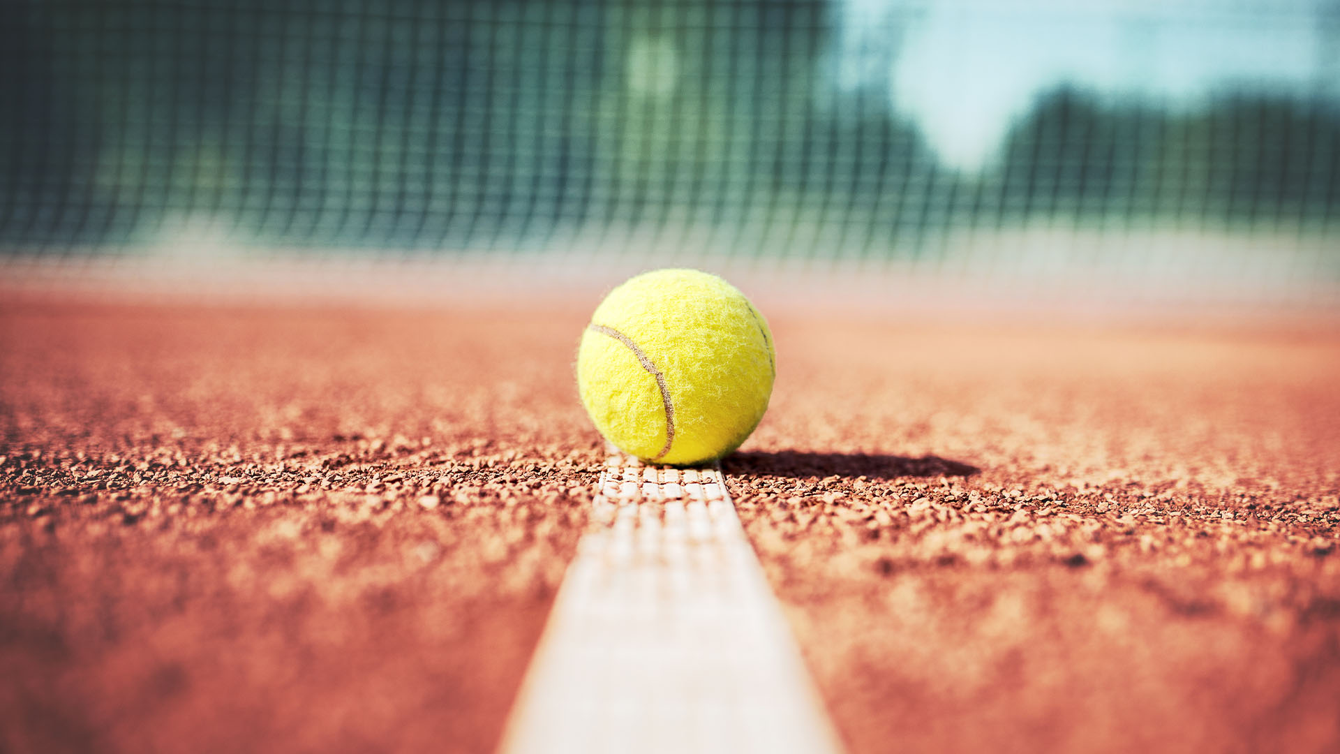 Gelber Tennisball auf weißer Linie