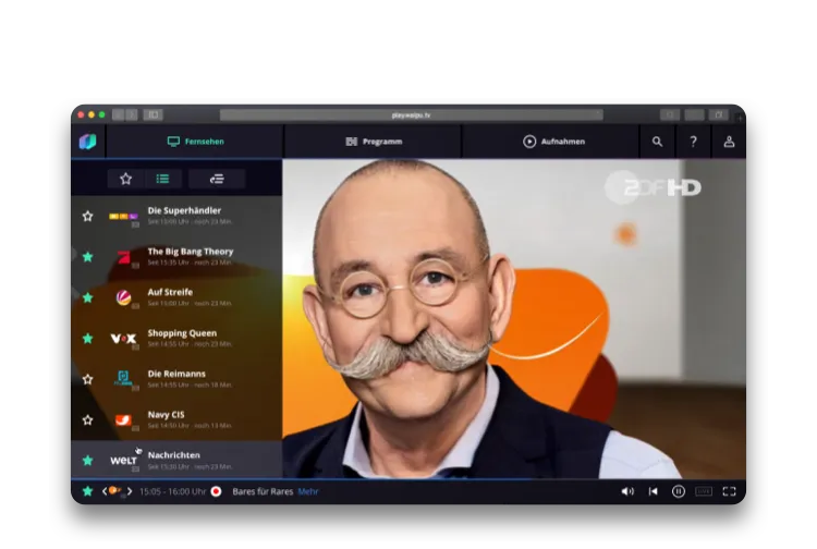 ZDF Livestream im waipu.tv Web Player