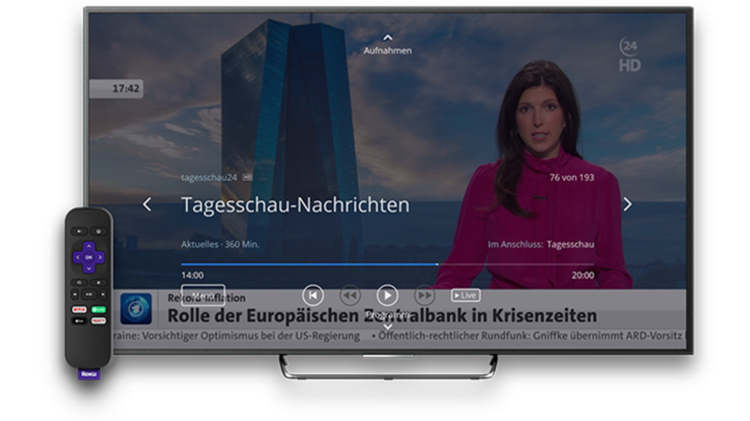 Fernsehen auf dem Roku Streaming Stick mit der waipu.tv-App.