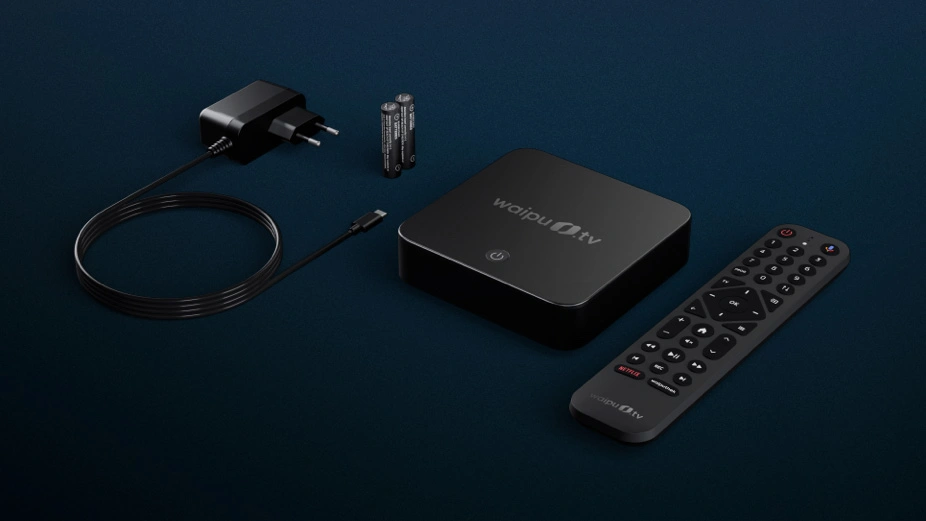 waipu.tv Box Lieferumfang Netzteil Fernbedienung