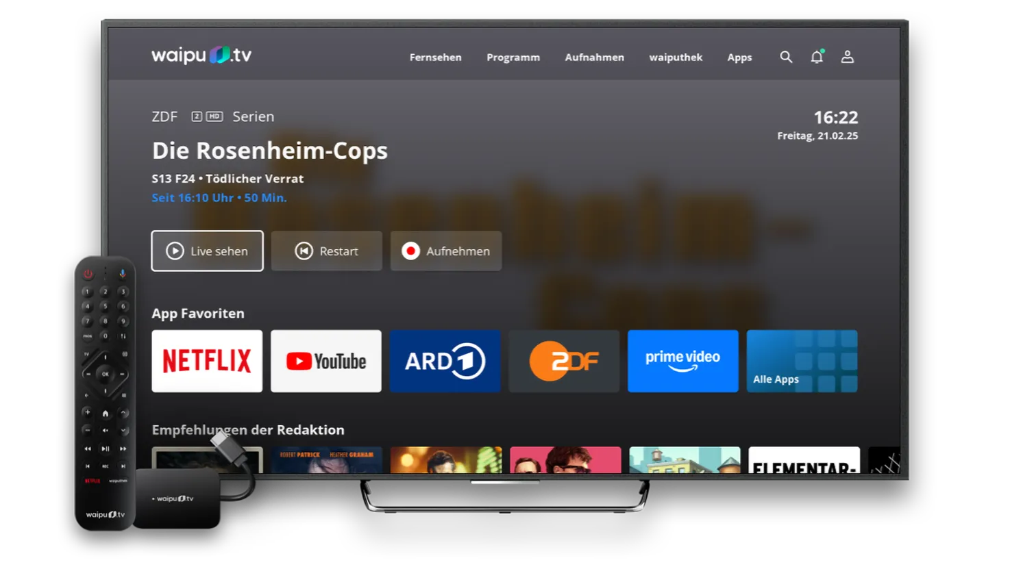 Fernsehen mit der waipu.tv Stick (2. Gen.) über LAN und WLAN.
