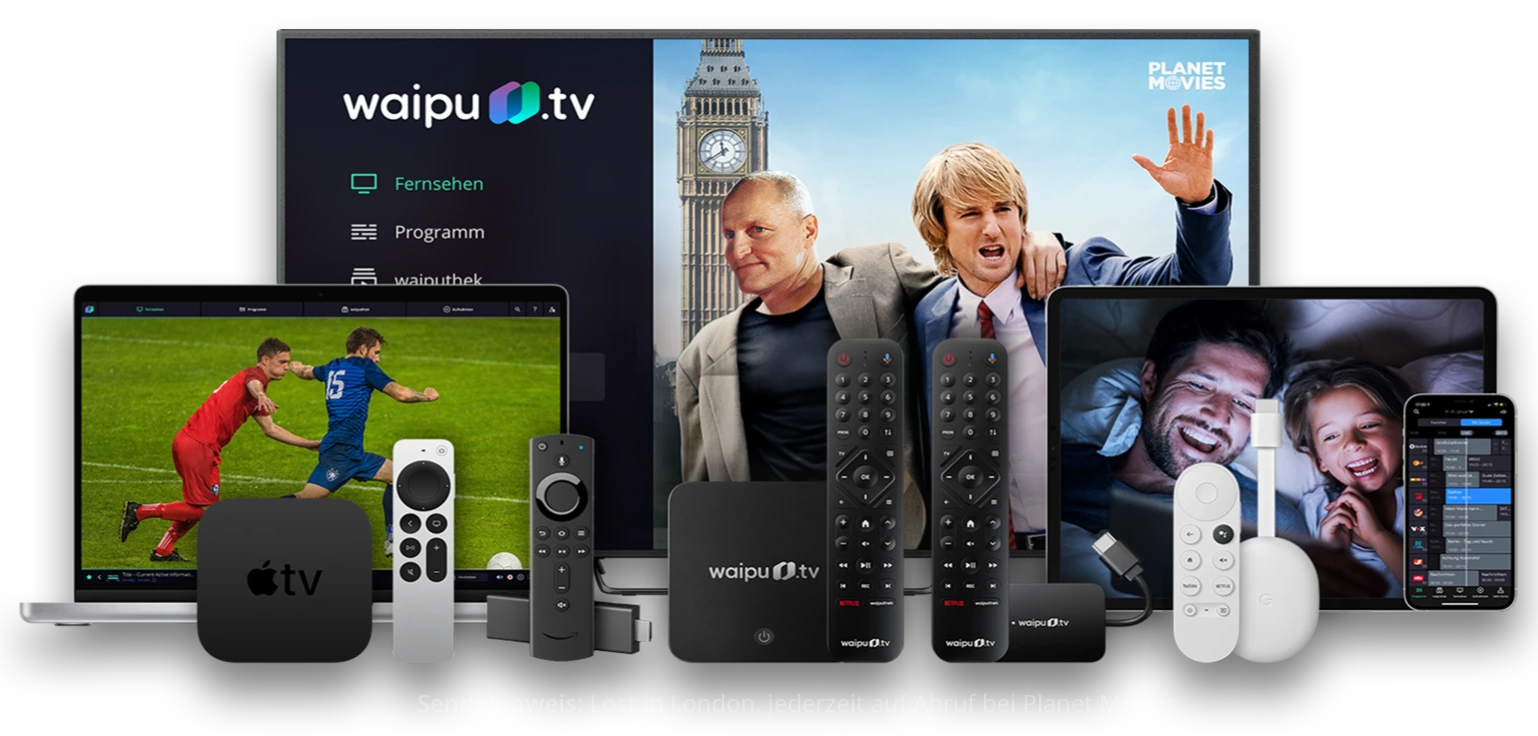 Darstellung aller von waipu.tv unterstützen Geräte, auf denen Sie TV streamen können.