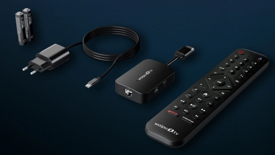 waipu.tv Stick Lieferumfang Netzteil Fernbedienung