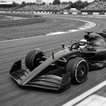 formel-1-tv-content-07-2026 Ein schnittiger schwarzer Rennwagen fährt auf einer Rennstrecke
